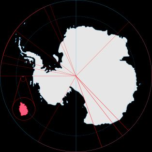 피터 1세 섬의 위치 (빨간색 원으로 표시, 남극 대륙 기준)