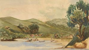 토마스 허튼(Thomas Hutton)이 19세기에 수채화로 그린 와이헤케 섬의 푸티키(Putiki in the Island of Waiheke)