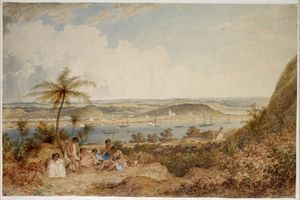 1847년 뉴질랜드 旺가누이 전경, 존 알렉산더 길필란, 수채화