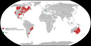 리틀 이탈리아 또는 이탈리아인 거주 지역이 있는 1차 행정구역(주, 군, 도 등) 세계 지도
