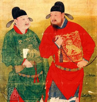 명나라(1368–1662) 시대 관리들이 [[한푸]]를 입고 있는 모습