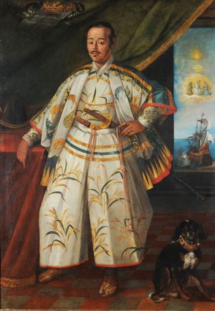 [[아르키타 리치]]가 그린 로마에서의 임무 수행 중인 하세쿠라 (1615년)