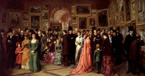 윌리엄 파월 프리스의 A Private View at the Royal Academy, 1881, 오스카 와일드와 다른 빅토리아 시대의 저명인사들이 1881년 전시회의 비공개 전시회에 참석한 모습을 묘사함