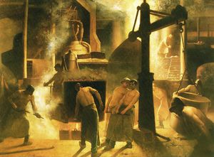 콩스탕탱 뫼니에(Constantin Meunier)가 그린 벨기에 우그레(Ougrée)의 제철 생산 모습 (1885)