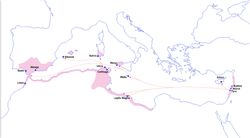 기원전 800년경부터 시작된 지중해 전역의 페니키아 정착지와 무역로