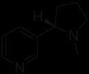 니코틴(Nicotine) 분자는 피리딘(Pyridine) 고리(왼쪽)와 피롤리딘(Pyrrolidine) 고리(오른쪽)를 포함한다.