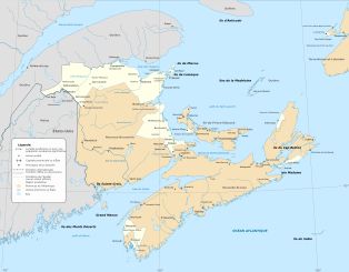 아카디아의 가장 일반적으로 받아들여지는 정의의 대략적인 지도