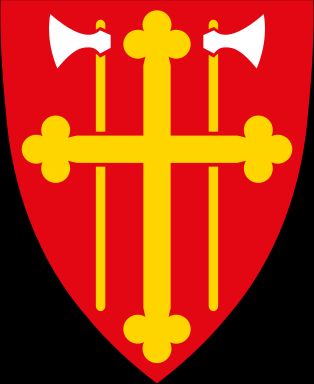 노르웨이 교회의 문장, [[올라프 2세|성 올라프]]의 도끼 위에 십자가가 놓여 있음. 16세기 [[니드로스 대교구|니드로스 대주교]]의 문장을 기반으로 함.