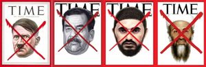 타임지의 붉은 X 표지 네 가지. 왼쪽부터 아돌프 히틀러, 사담 후세인, 아부 무사브 알 자르카위, 오사마 빈 라덴