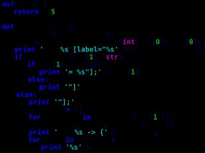 구문 강조를 통해 소스 코드의 구조와 문법 오류를 쉽게 파악할 수 있다. 여기서 사용된 언어는 파이썬이다.