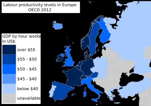 유럽의 노동생산성(시간당 GDP)