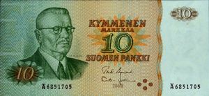 1980년 발행된 핀란드의 10마르카 지폐에 등장하는 파아시키비