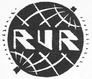 1920년 초판 표지에 나온 로숨 유니버설 로봇 회사의 로고