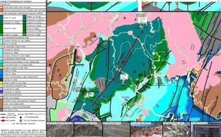 회동리층이 분포하는 [[강원특별자치도]] [[정선군]] [[정선읍]] 회동리 일대의 지질도