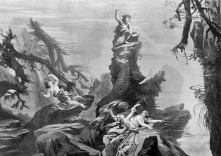 1876년 공연 1장면에서 라인의 황금을 장악하는 알베리히