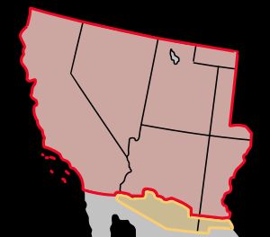 멕시코 할양지(붉은색)와 그 후의 가즈덴 매입지(노란색)