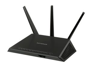넷기어 Wi-Fi 라우터. 2.4 GHz 및 5 GHz 대역에서 802.11 표준을 전송하며 MIMO를 지원한다.