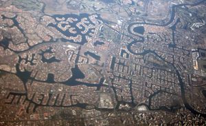 호주 퀸즐랜드주 골드코스트의 인공 운하 항공 사진