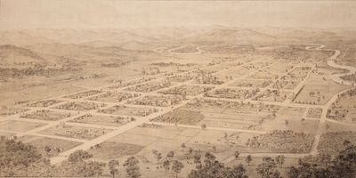 깁스, 셜러드 앤드 컴퍼니(Gibbs, Shallard, & Co.)가 그린 1881년 뉴사우스웨일스주 올버리의 조감도