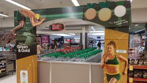 서호주 워릭에 있는 울워스 슈퍼마켓의 코먼웰스 게임 전시