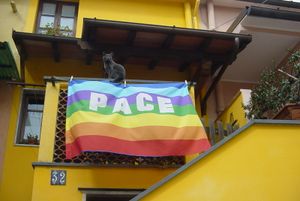 발코니에 게양된 평화의 깃발(이탈리아에서)