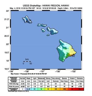 2018년 하와이 지진 진도 맵