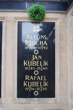 「슬라빈」에 있는, 알폰스 무하, 아버지 얀, 라파엘의 묘비