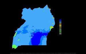 쾨펜 기후 구분에 따른 우간다 지도