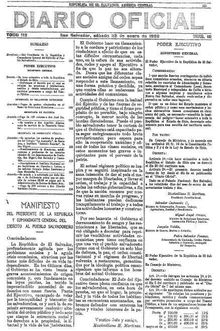 마르티네스의 반란 관련 선언문, Diario Oficial 정부 신문에 게재됨