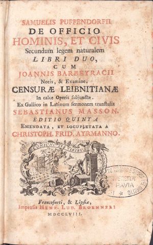 De officio hominis et civis juxta legem naturalem}}<i>, 1758년 판본