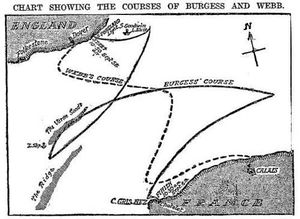매슈 웹과 T.W. 버지스가 영국 해협을 횡단한 경로 (1875년, 1911년)