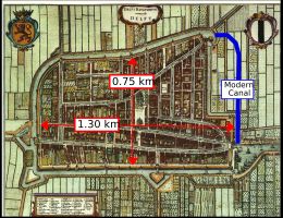 1659년 네덜란드 델프트 지도. 성벽으로 둘러싸인 면적은 약 1제곱킬로미터입니다.