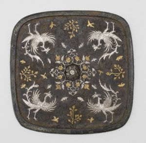 금과 은으로 상감 장식된 봉황 문양 청동 거울 (8세기)