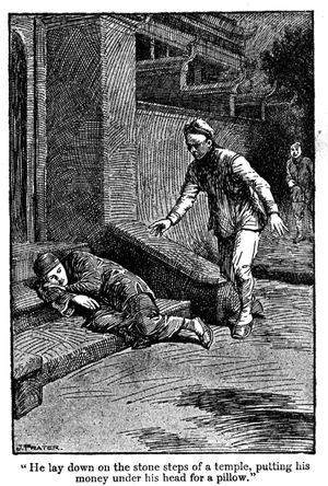 밤에 혼자 있는 허드슨 테일러를 도둑이 수색하고 있다.