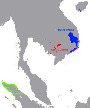 아체어(녹색)는 차믹어파의 변방 언어이다.