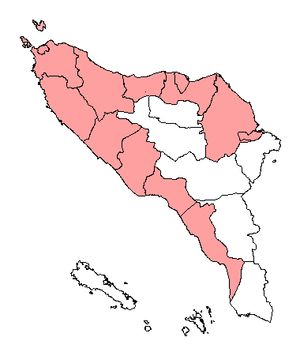 아체주 내 아체어 사용 지역 분포