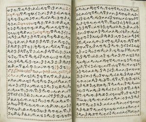 마카사르어를 마카사르 문자로 적은 고와 군주의 일기장. 마카사르 문자의 특징인 팔라와 문장 부호 및 몇몇 고유명사와 아랍어 삽입구는 붉은색으로 적혀 있다.