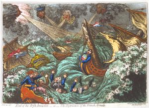1797년 제임스 길레이(James Gillray)가 그린 풍자화 아일랜드 침략의 종말 - 또는 - 프랑스 함대의 궤멸(End of the Irish Invasion–or–the Destruction of the French Armada). 호슈 원정의 실패를 묘사하고 있다.