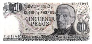 노년의 산마르틴, 50페소 지폐(1972년)에 등장