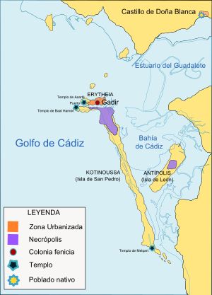 고대 카디스 만의 모습. 현재와는 상당히 다른 해안선을 보여준다.