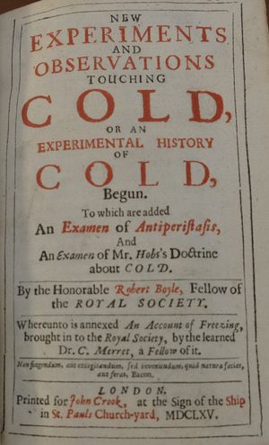 《냉기에 대한 새로운 실험과 관찰》(1665) 표지
