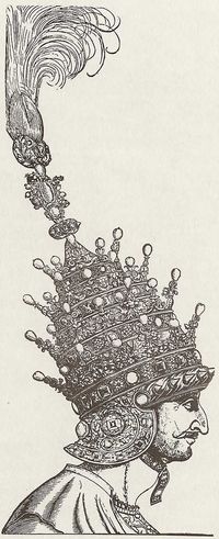 사중관을 착용한 슐레이만 1세의 초상. 이 사중관은 슐레이만이 이탈리아의 금세공인에게 제작 의뢰한 것으로, 로마 교황의 삼중관을 의식한 것이라고 여겨진다.