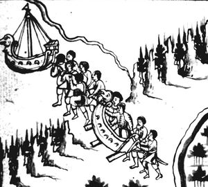 우랄산맥을 넘어 아시아로 진입하는 예르마크와 그의 모험대.