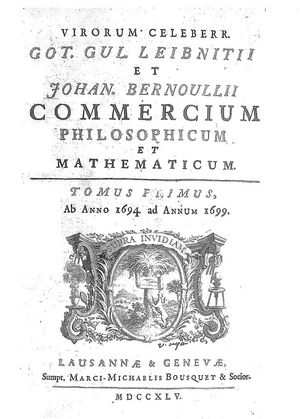 라이프니츠와 요한 베르누이 간의 편지 모음인 Commercium philosophicum et mathematicum (1745)