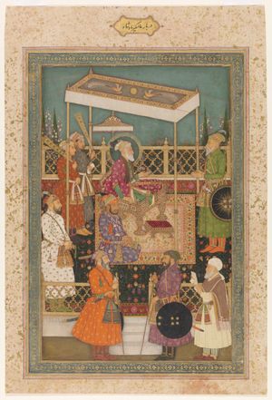 무굴 황제 아우랑제브가 무아잠 왕자를 접견하는 모습. 체스터 비티 도서관