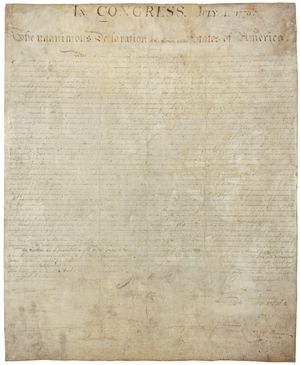 19세기 부적절한 보존으로 인해 심하게 퇴색된 독립 선언서 서명본은 국립 기록 보관소(National Archives and Records Administration)의 워싱턴 D.C.에 전시되어 있다.