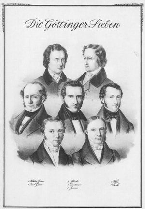 빌헬름 에두아르트 베버와 하인리히 에발트(앞줄)은 괴팅겐 칠인의 일원이다