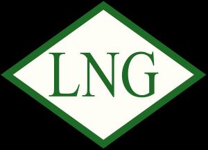 중국에서 LNG를 사용하는 차량에 사용되는 녹색 테두리의 흰색 다이아몬드 기호