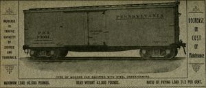 강철 하부 프레임이 장착된 PRR 목재 화물차 광고