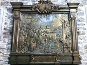 1497년 캐벗이 영국 브리스톨(Bristol)을 떠나 대서양 캐나다로 향하는 모습을 보여주는 캐벗 기념판(Halifax, Nova Scotia주 Sir Sandford Fleming 공원에 설치됨)